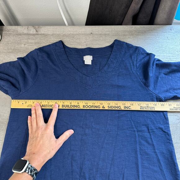 Chico's Cotton Blend Slub Refined V-Neck Tee 3/4 Sleeve Blue 2 Large - Picture 6 of 8